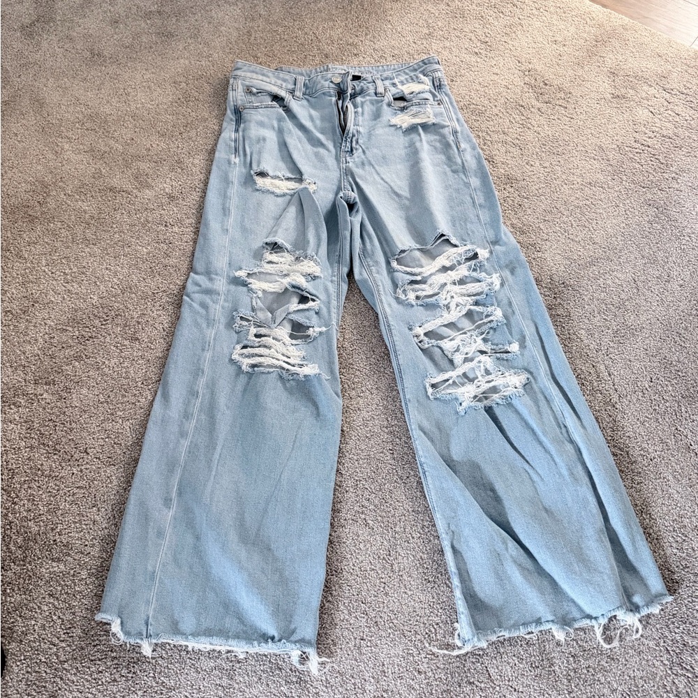 American Eagle Outfitters Light Blue Distressed Flare Jeans